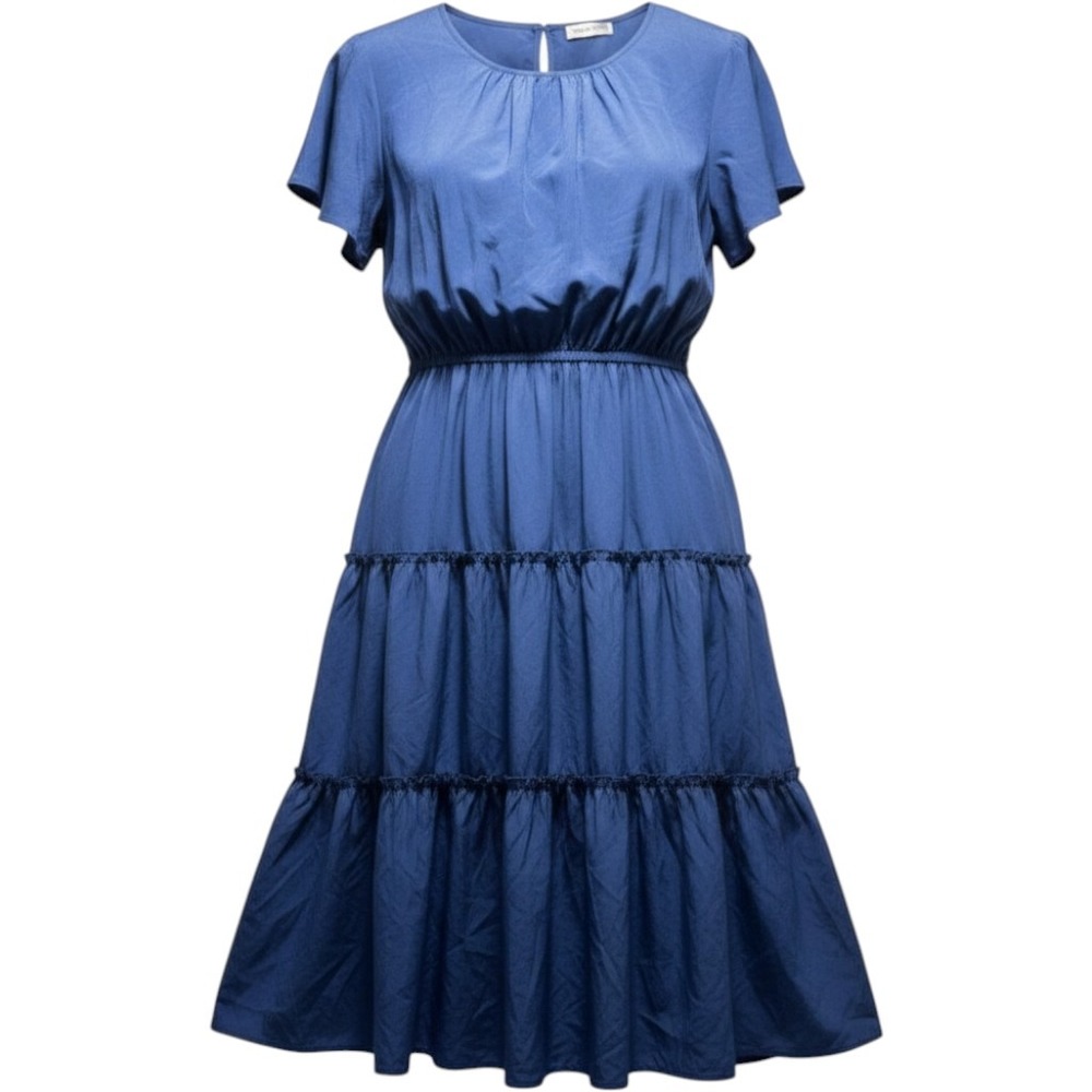 Nemidor Dress Womens 24 Blue Polyester Tiered Midi Short Sleeve Casual Plus Size